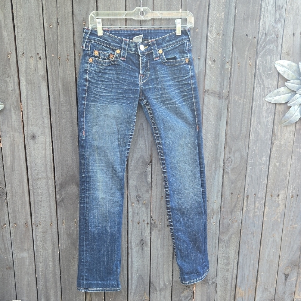 True Religion Women's Straight Leg Jeans in Dark Blue Wash size 26